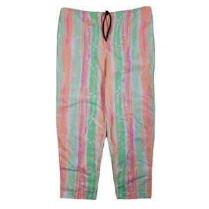 90's Pastel Paint Splatter Graphic Nylon Pants Adult Large Drawstring Waist USA
